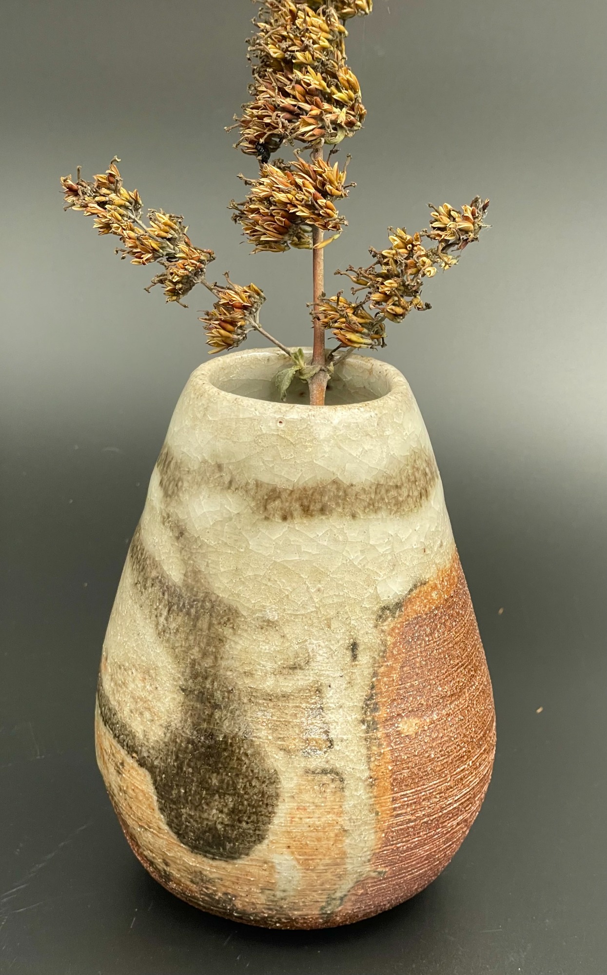 woodfired bud vase - shino glaze, local iron-rich clay decoration