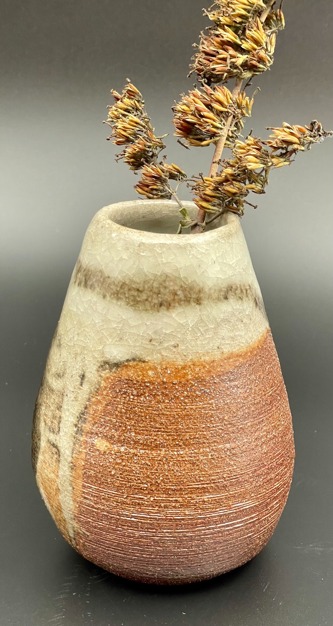 woodfired bud vase - shino glaze, local iron-rich clay decoration