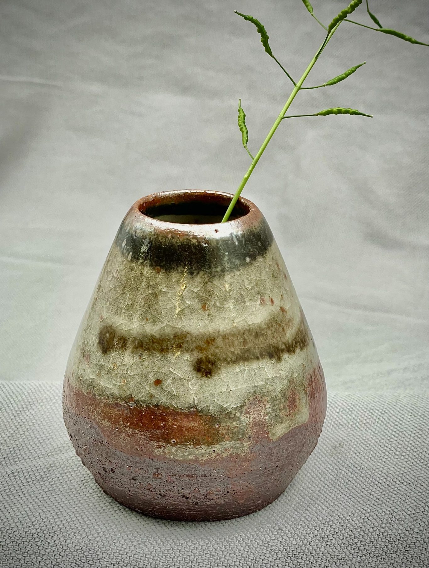woodfired bud vase - shino glaze, local iron-rich clay decoration